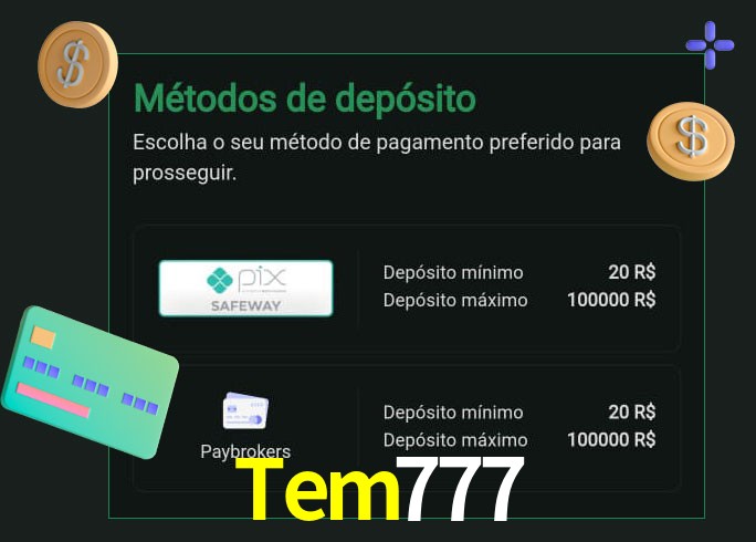 O cassino Tem777 oferece uma grande variedade de métodos de pagamento